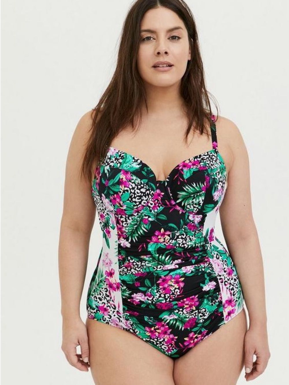 Torrid Slim Fix Underwire One Piece Swimsuit Floral Leopard 6 DD/F